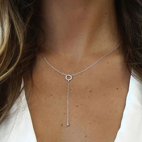 The Gotta Have it Delicate Lariat necklace with cubic zirconia in 925 silver - Picture 1 of 7